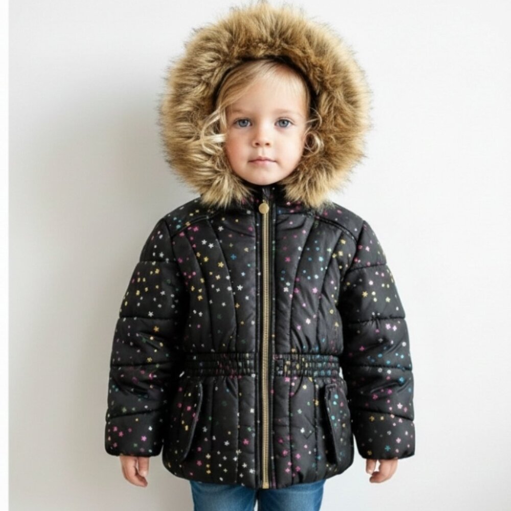 "ROTHSCHILD" brand - 3T Puffer Jacket - Black w/Irridescent Stars - Like-New